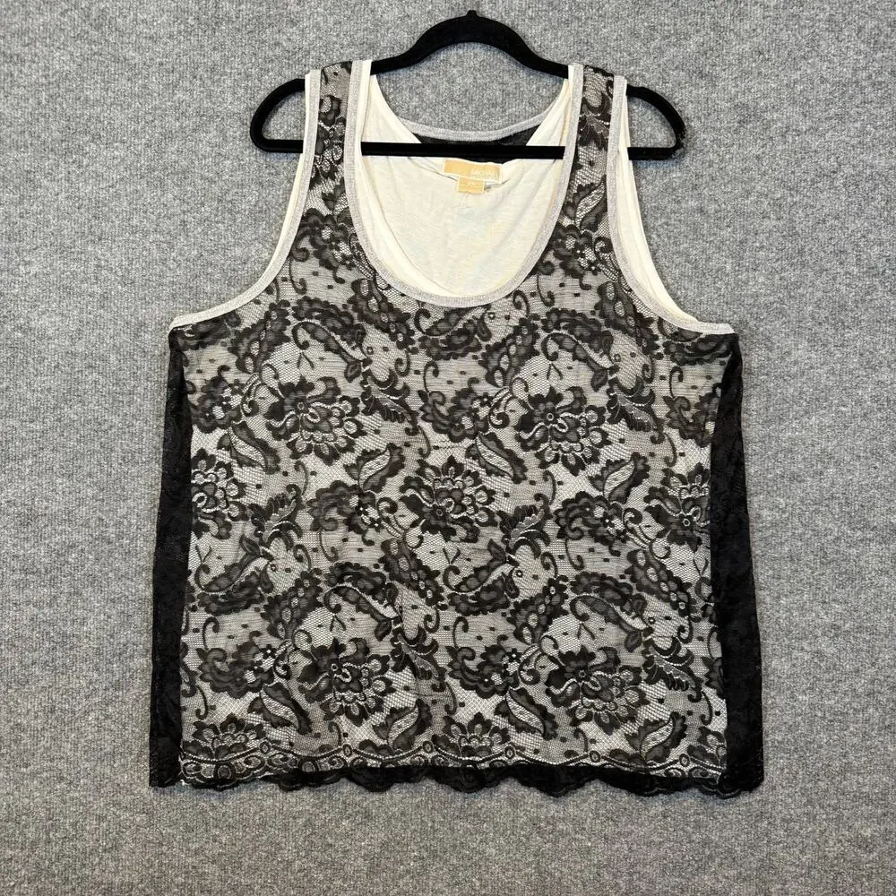 Michael Kors Shirt Womens 3X XXXL Black Lace Floral Boho‎ Tank Top Plus Size